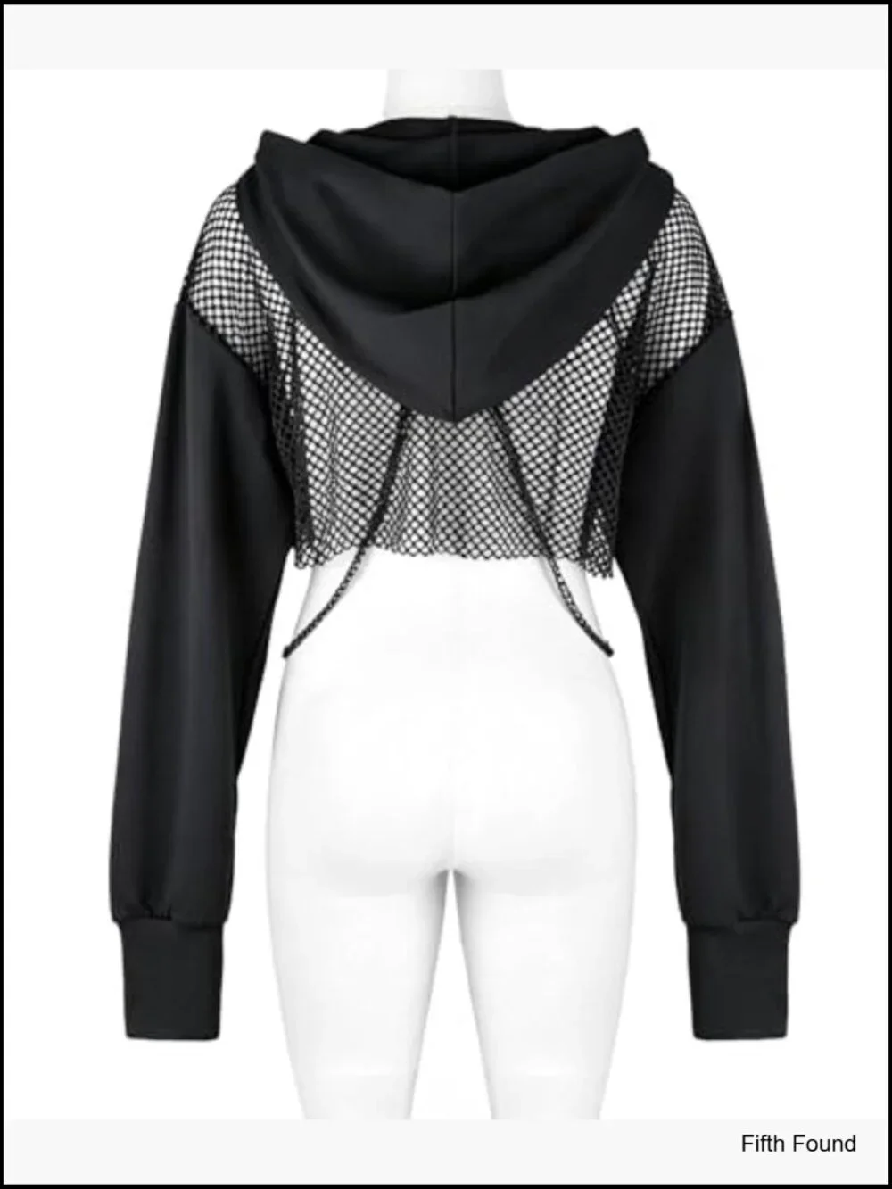Fishnet Cropped Hoodie with Chain Long Sleeve Mesh Top Festival Rave Outfits - Picture 5 of 7